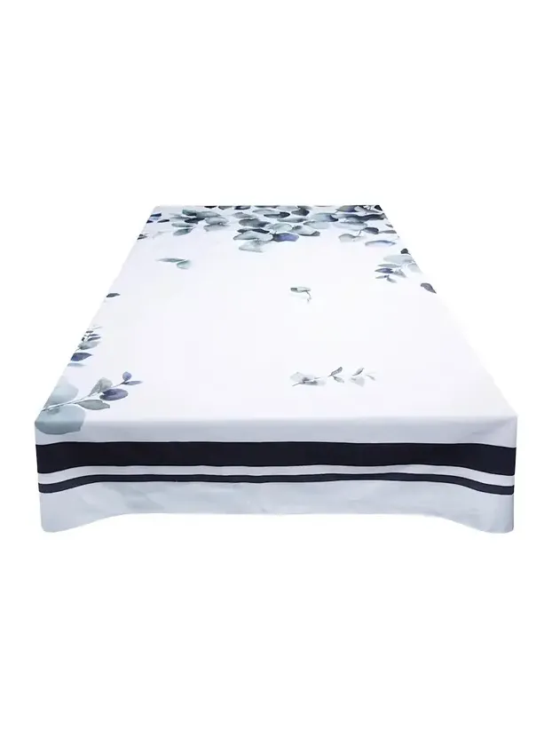 The Lino Eucalyptus Navy Tablecloth, 71" x 98"