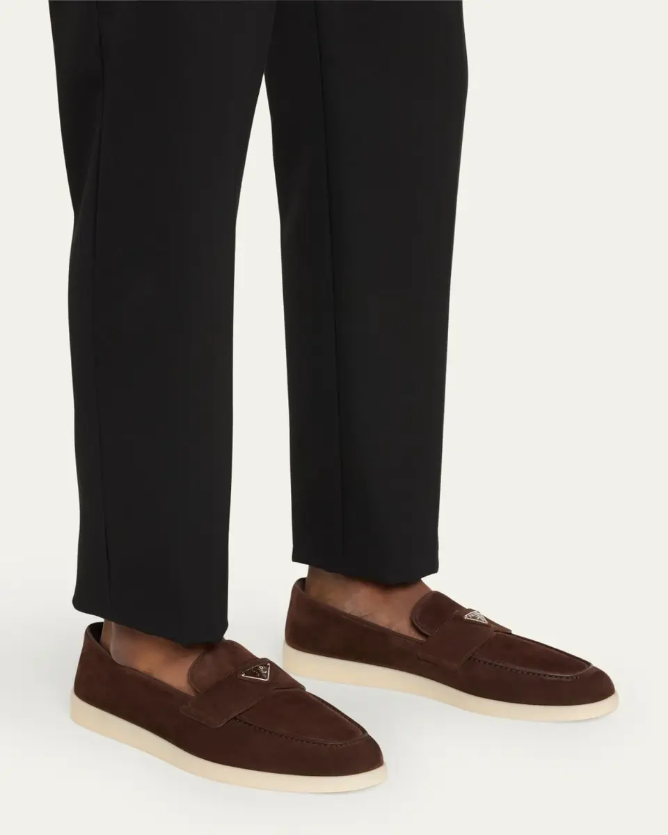 Prada Men's Saint Tropez Triangle Logo Suede Loafers | Thumbnail 2