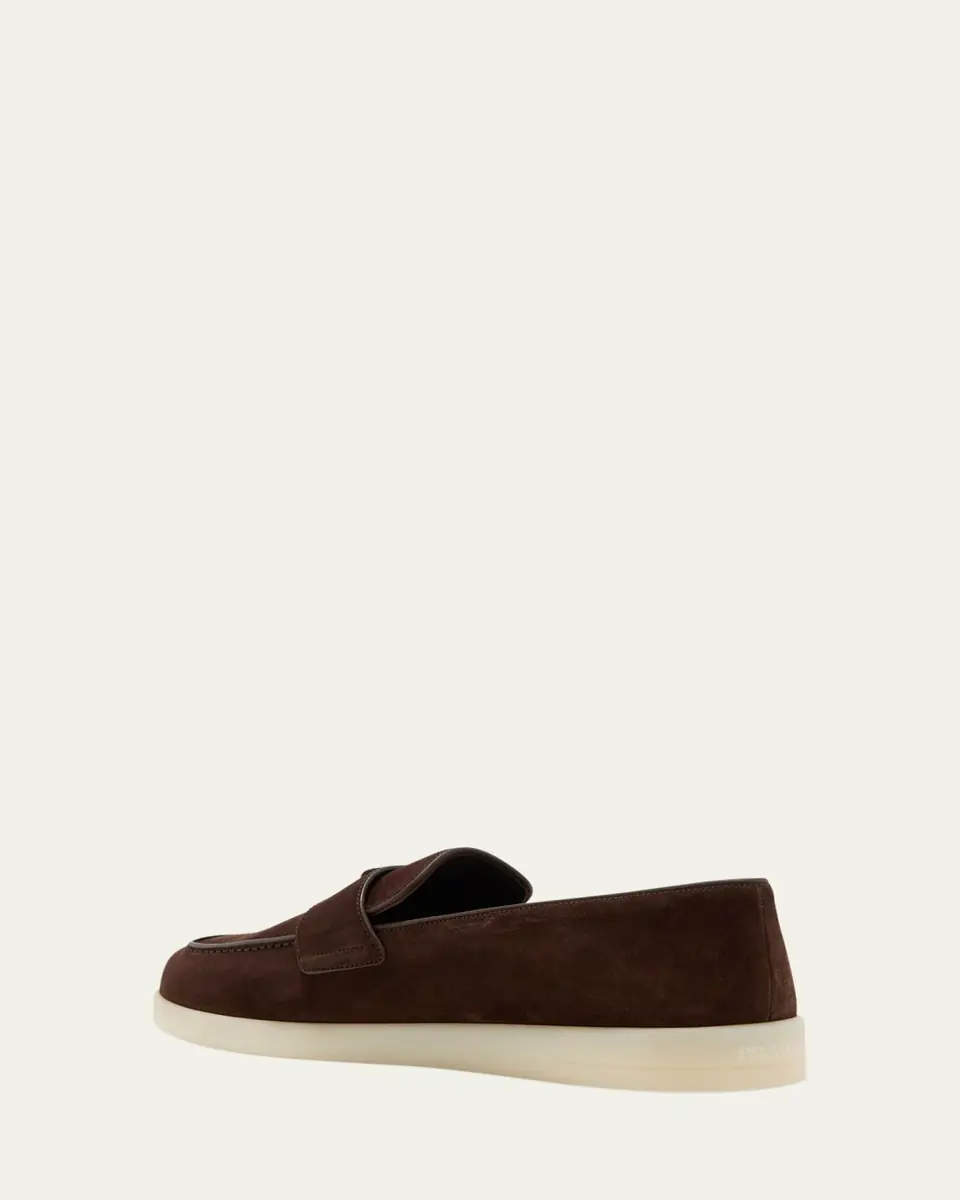 Prada Men's Saint Tropez Triangle Logo Suede Loafers | Thumbnail 4