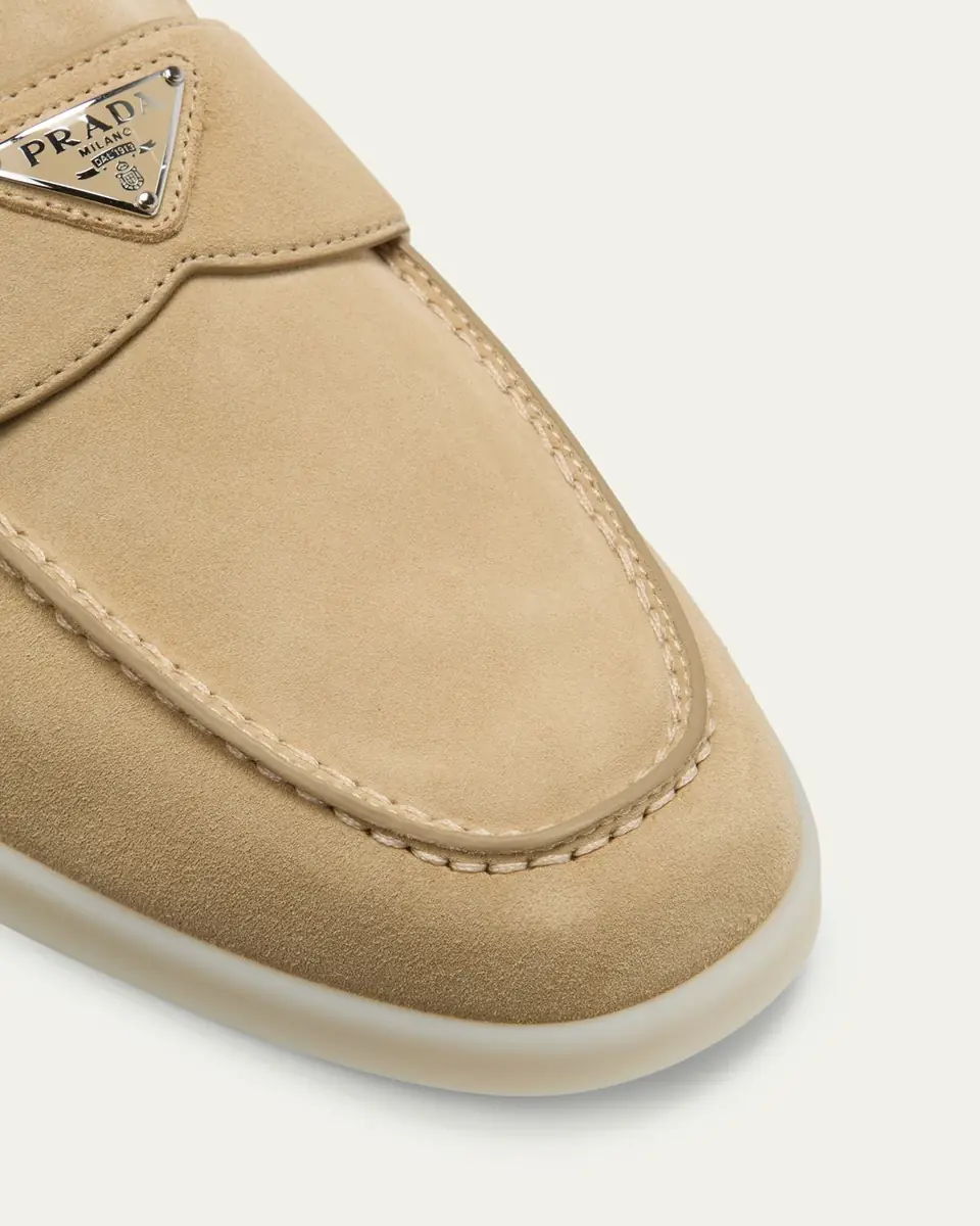 Prada Men's Saint Tropez Triangle Logo Suede Loafers | Thumbnail 7