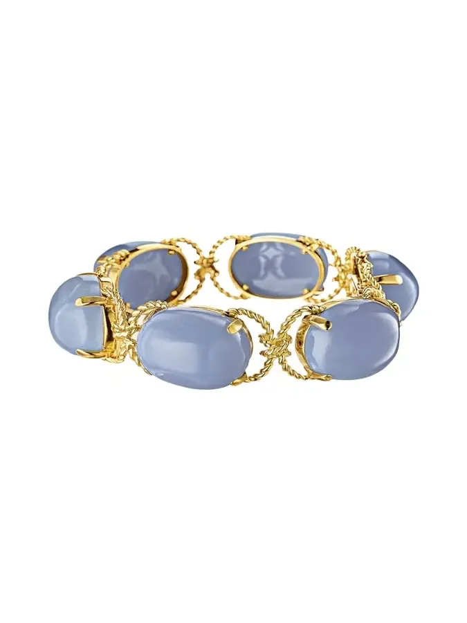 VERDURA 18K Gold Rope and Blue Chalcedony Pebble Bracelet