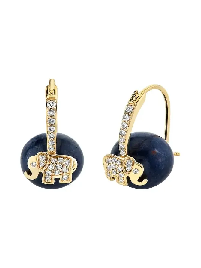 14K Yellow Gold Diamond and Elephant Bead Earrings