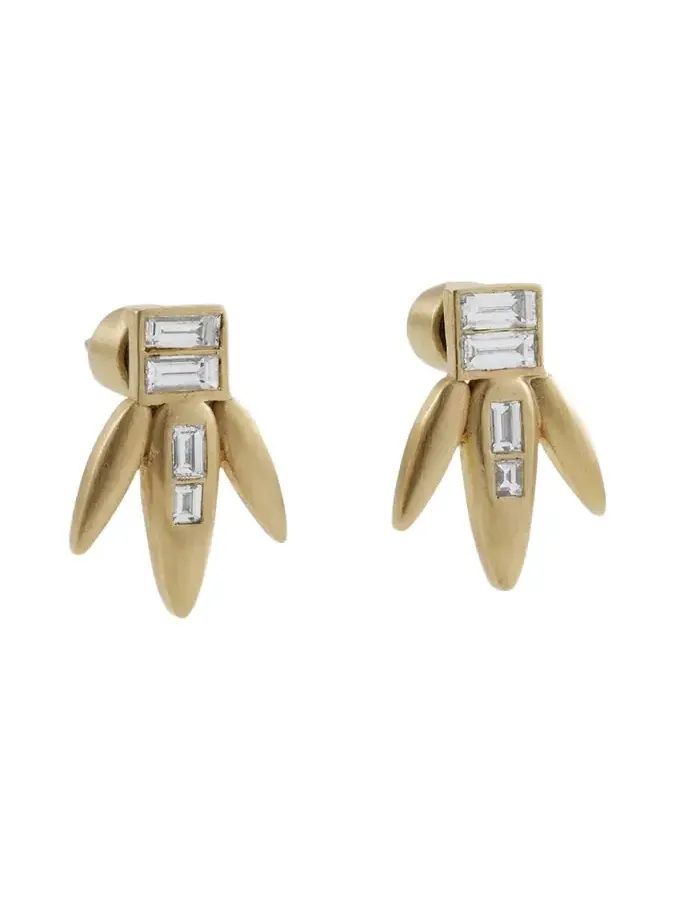 Baguette Diamond Grass Straw Earrings in 18K Yellow Gold