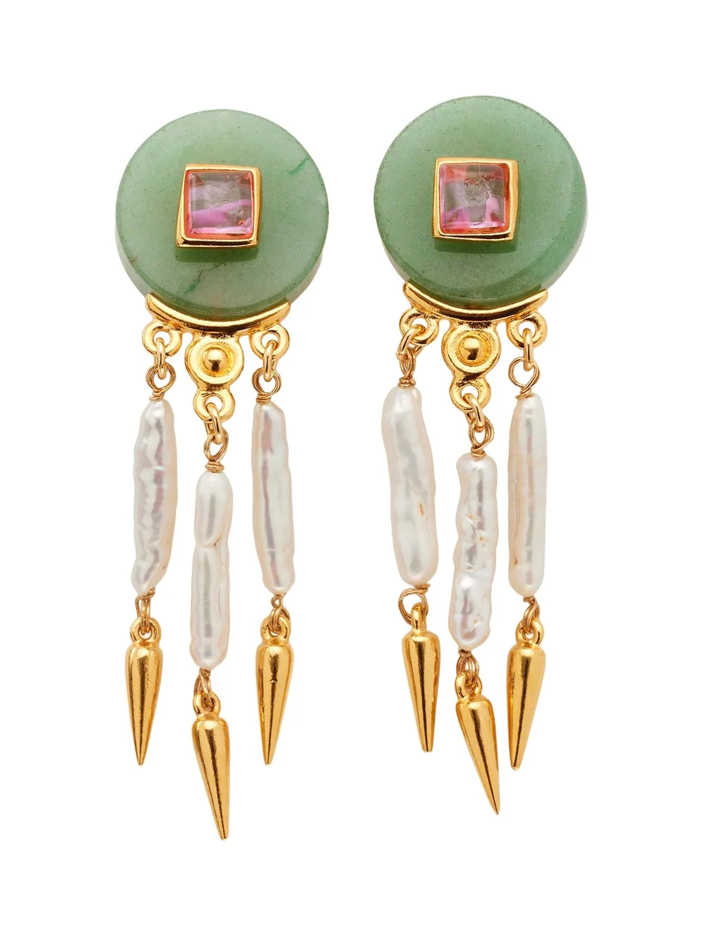 ben-amun Madre Pearl, Aventurine and Rose Crystal Clip Earrings