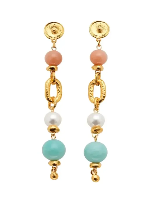 Pearly, Rose Quartz and Amazonite Earrings