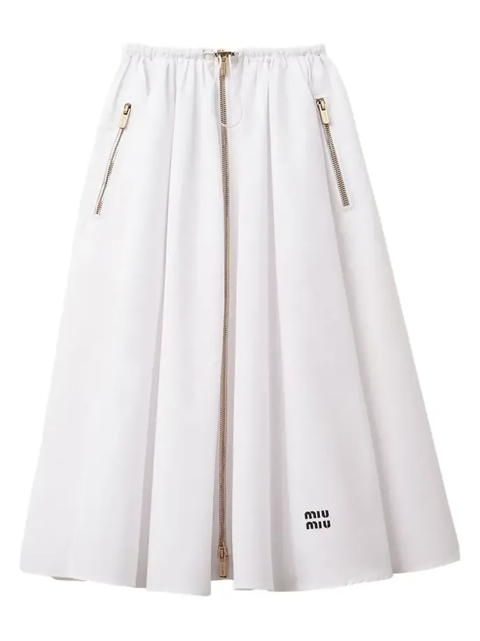 Miu Miu Popeline Drawstring Zip-Front Midi Skirt