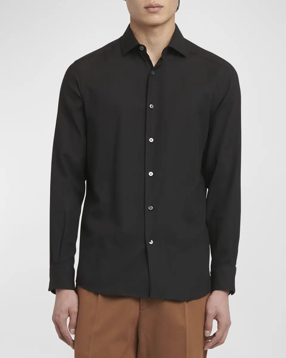 ZEGNA Men's Cashco Cashmere-Cotton Sport Shirt | Thumbnail 3 ZEGNA Men's Cashco Cashmere-Cotton Sport Shirt | Thumbnail 3