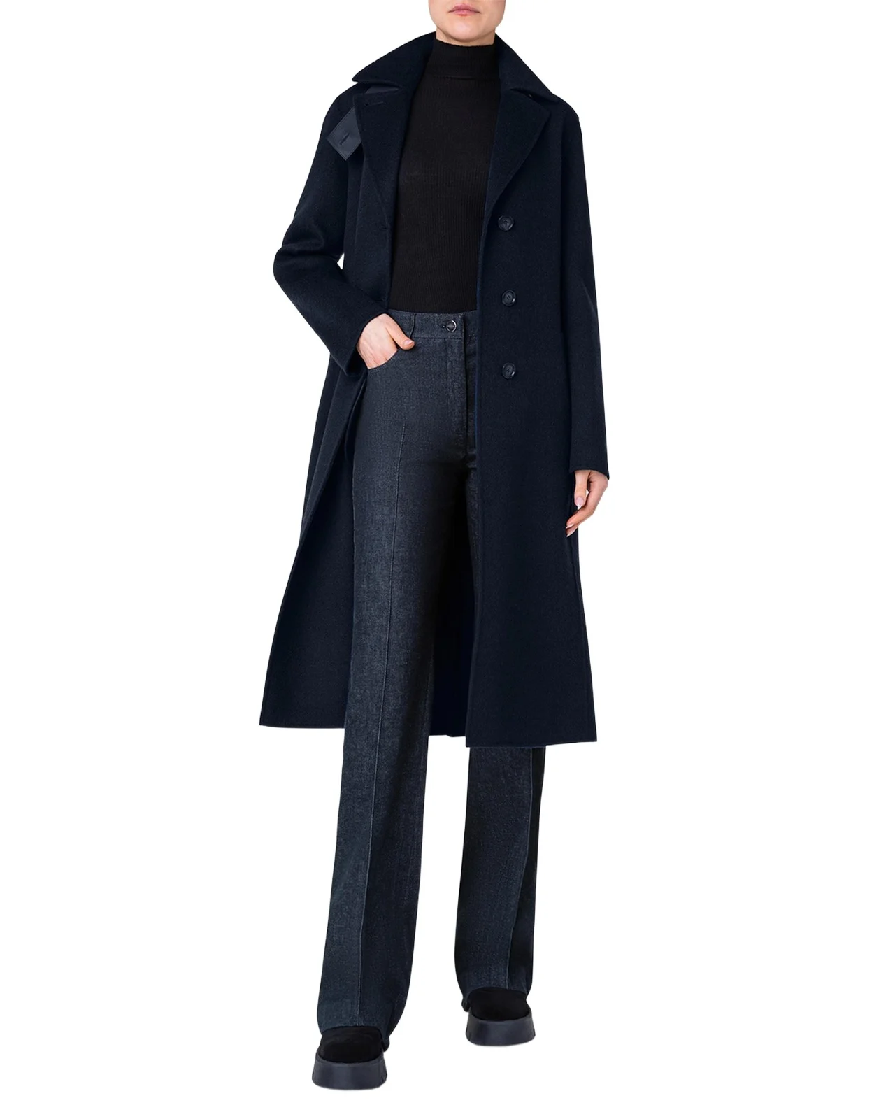 Akris Leather Collar Cashmere Coat
