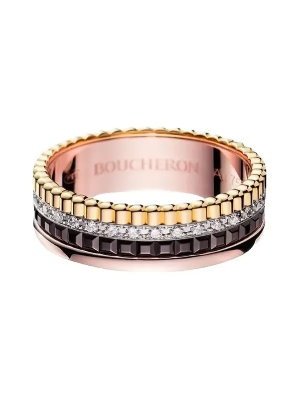 Quatre Classique Ring in Tricolor Gold with Brown PVD and Diamonds