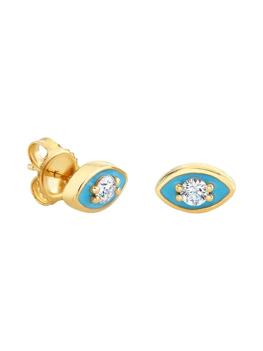 14K Yellow Gold Large Enamel Marquise Evil Eye Stud Single Earring