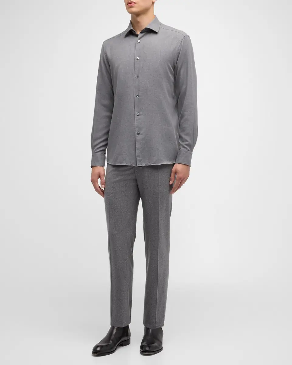 Zegna Men's Cashco Melange Sport Shirt | Thumbnail 2 Zegna Men's Cashco Melange Sport Shirt | Thumbnail 2