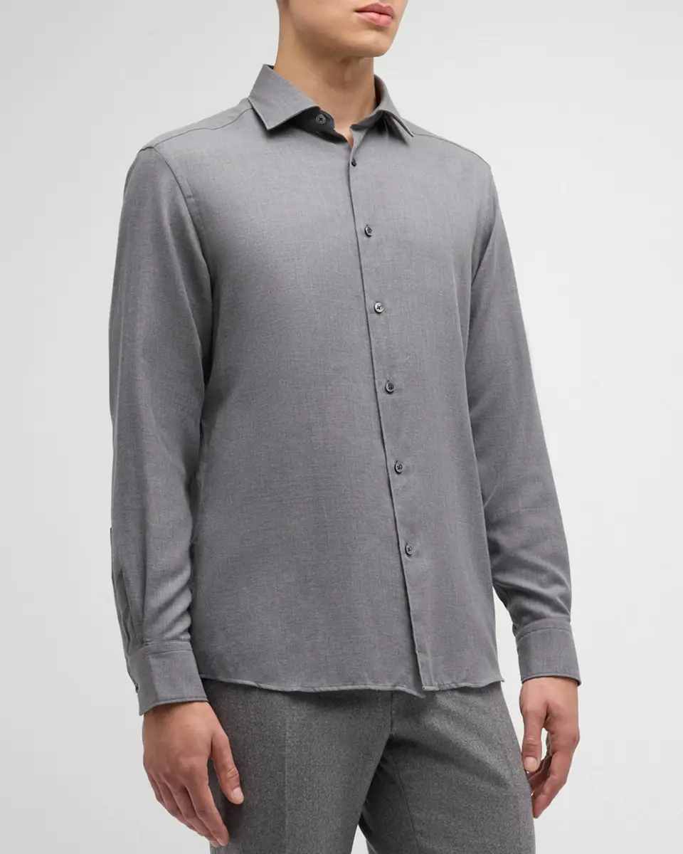 Zegna Men's Cashco Melange Sport Shirt | Thumbnail 4 Zegna Men's Cashco Melange Sport Shirt | Thumbnail 4