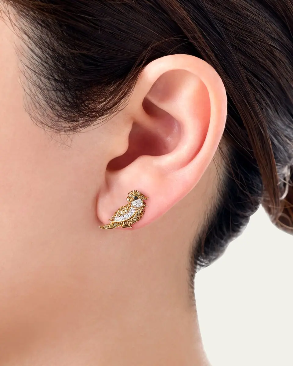 Mio Harutaka 18k Yellow Gold Little Bird Single Left Earring With Black And White Diamond And Yellow Sapphire | Thumbnail 2 Mio Harutaka 18k Yellow Gold Little Bird Single Left Earring With Black And White Diamond And Yellow Sapphire | Thumbnail 2
