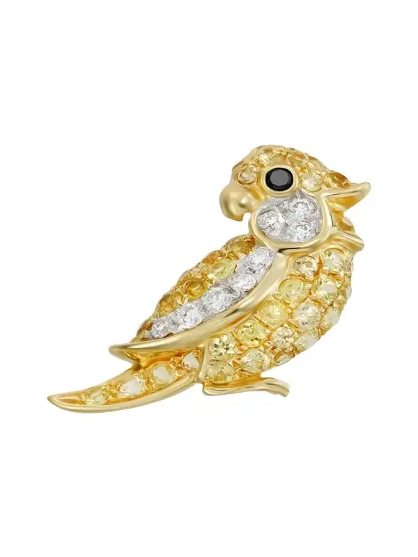 18k Yellow Gold Little Bird Single Left Earring With Black And White Diamond And Yellow Sapphire