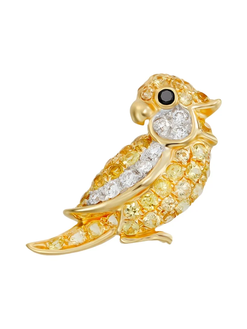 18k Yellow Gold Little Bird Single Left Earring With Black And White Diamond And Yellow Sapphire 18k Yellow Gold Little Bird Single Left Earring With Black And White Diamond And Yellow Sapphire