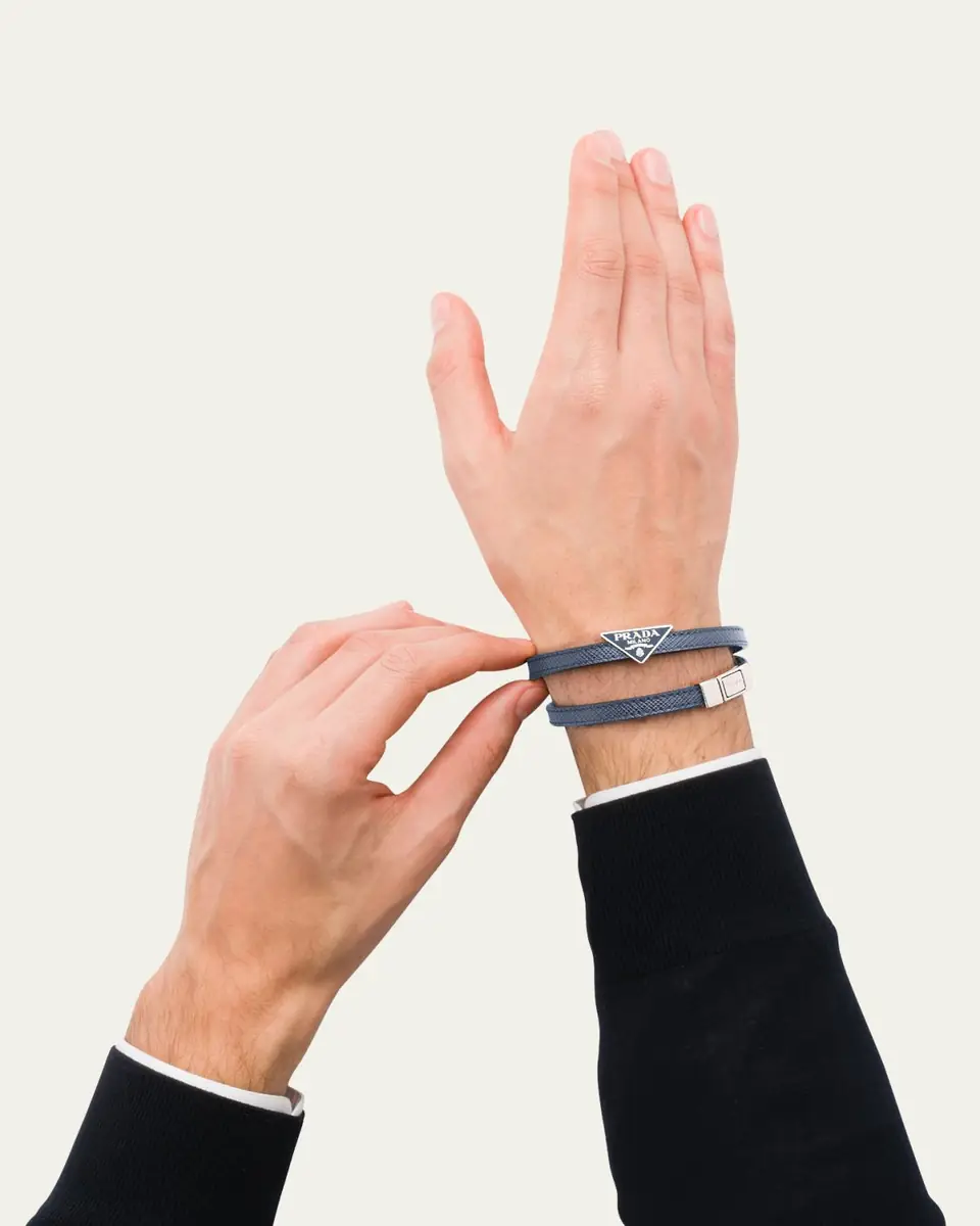 Prada Men's Saffiano Leather Logo Bracelet | Thumbnail 2 Prada Men's Saffiano Leather Logo Bracelet | Thumbnail 2
