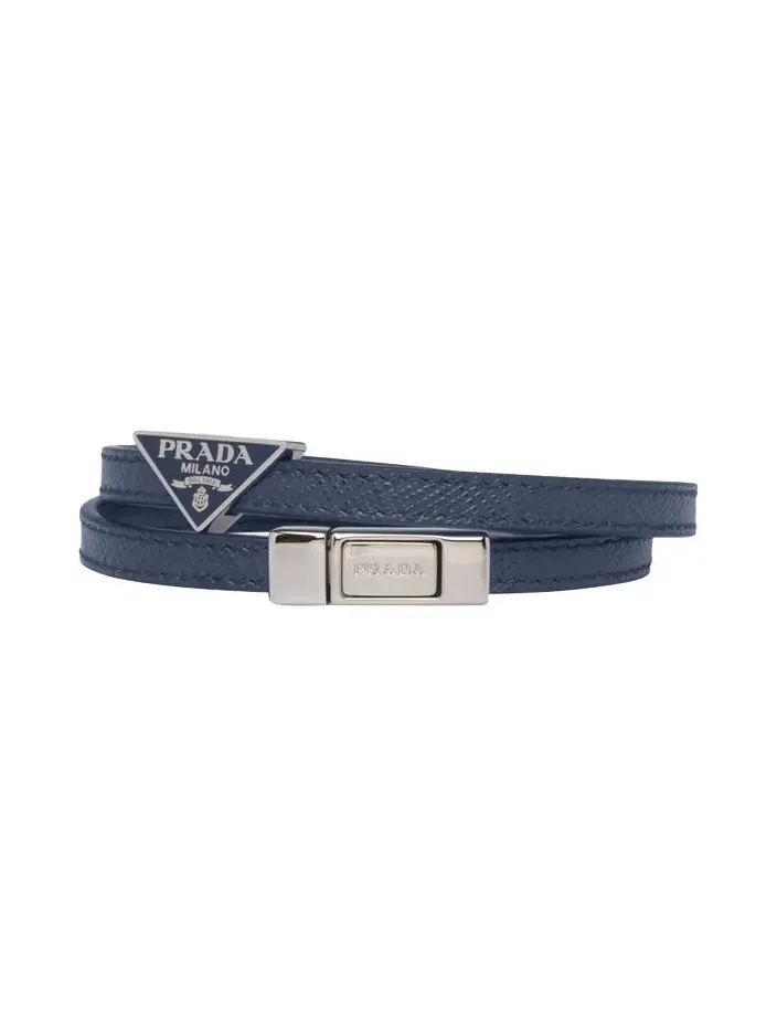 Prada Men's Saffiano Leather Logo Bracelet