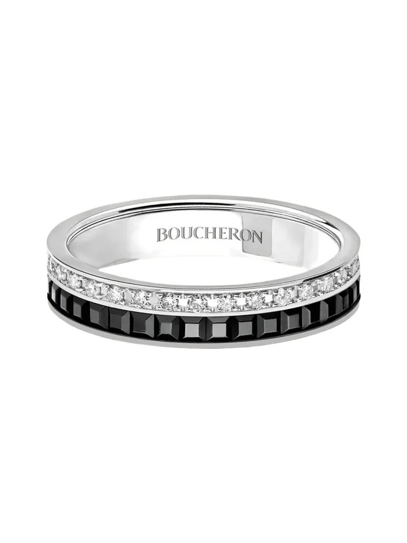 Quatre Wedding Band in White Gold with Diamonds and Black PVD Quatre Wedding Band in White Gold with Diamonds and Black PVD