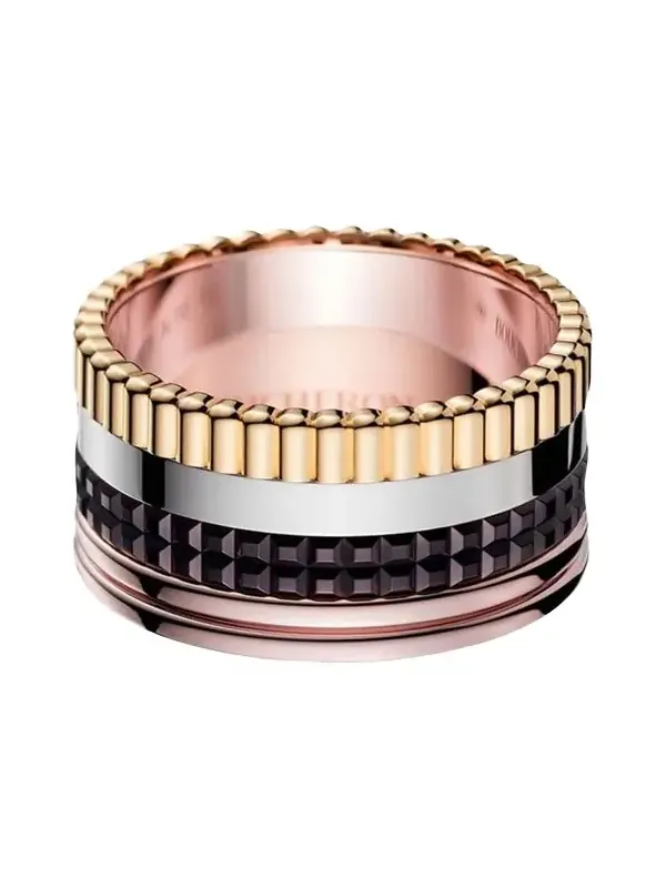 Quatre Large Ring in Tricolor Gold with Brown PVD