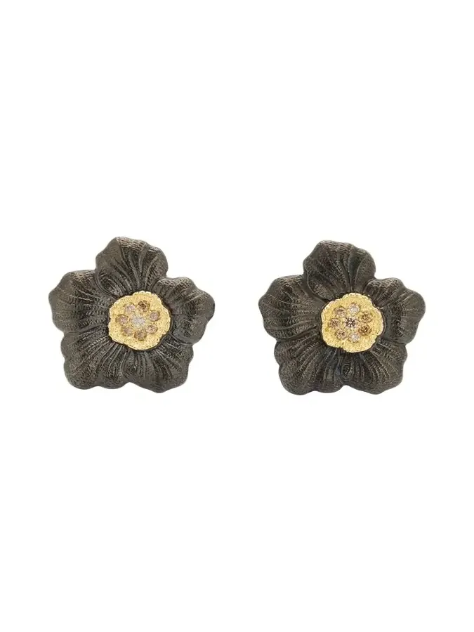 Blossom Gardenia Burnished Silver, Gold, Brown Diamond Stud Earring Blossom Gardenia Burnished Silver, Gold, Brown Diamond Stud Earring