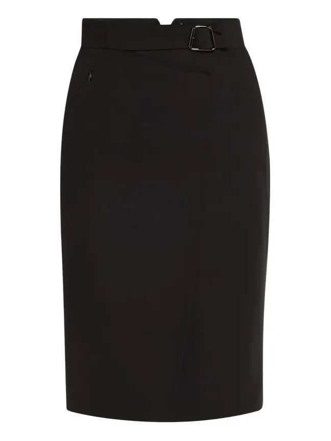 Trapezoid Buckle Wrapped Wool Pencil Skirt Trapezoid Buckle Wrapped Wool Pencil Skirt