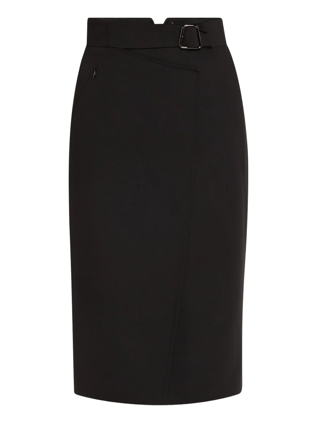 Trapezoid Buckle Wrapped Wool Pencil Skirt