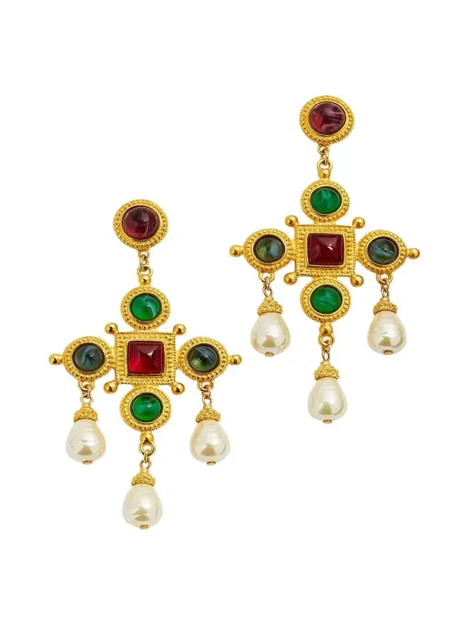 24k Gold Electroplated Pearly Drop Cross Earrings 24k Gold Electroplated Pearly Drop Cross Earrings