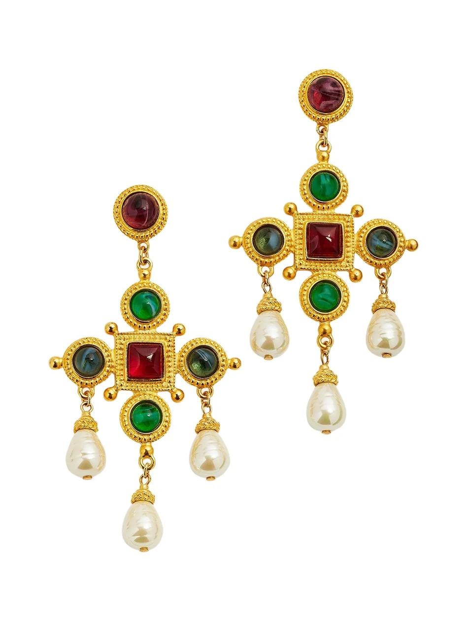 ben-amun 24k Gold Electroplated Pearly Drop Cross Earrings