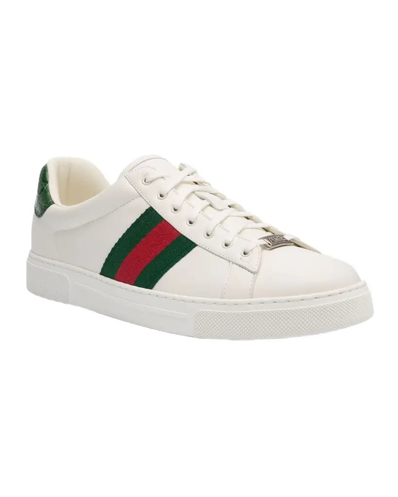 Gucci Men's Ace Leather Web Low-Top Sneakers | Image 1 Gucci Men's Ace Leather Web Low-Top Sneakers | Image 1