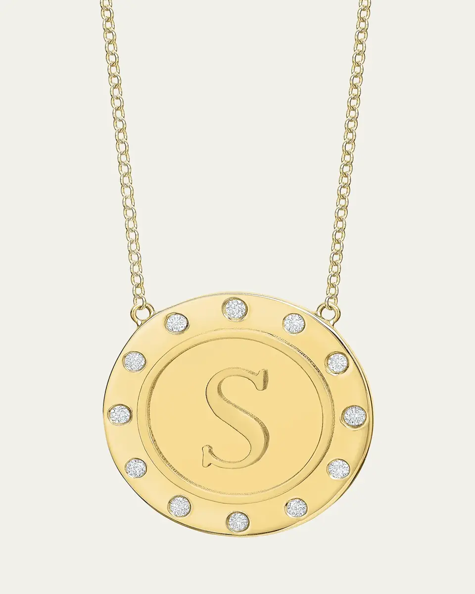 Tracee Nichols 14K Gold Initial Token Necklace with Diamonds | Thumbnail 11