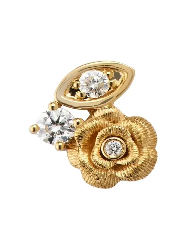 14K Gold and Diamond Marquise Eye Rose Single Stud Earring, Right 14K Gold and Diamond Marquise Eye Rose Single Stud Earring, Right