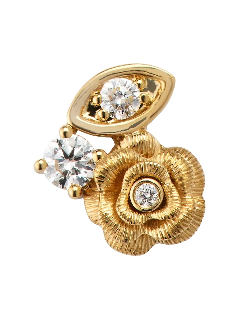 14K Gold and Diamond Marquise Eye Rose Single Stud Earring, Right