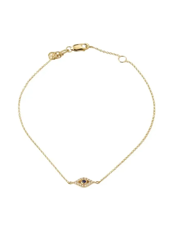 14K Yellow Gold and Diamond Small Bezel Evil Eye Bracelet