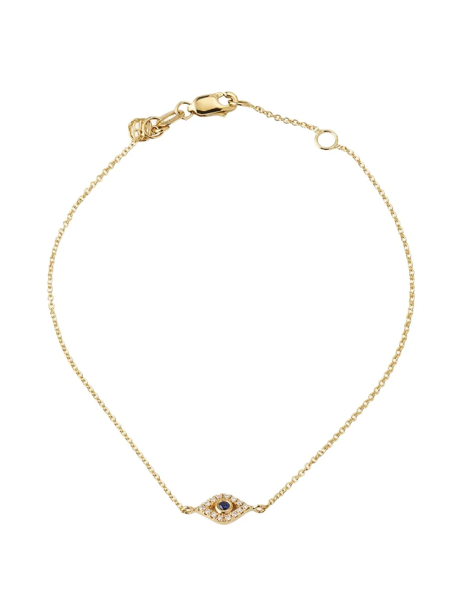 14K Yellow Gold and Diamond Small Bezel Evil Eye Bracelet