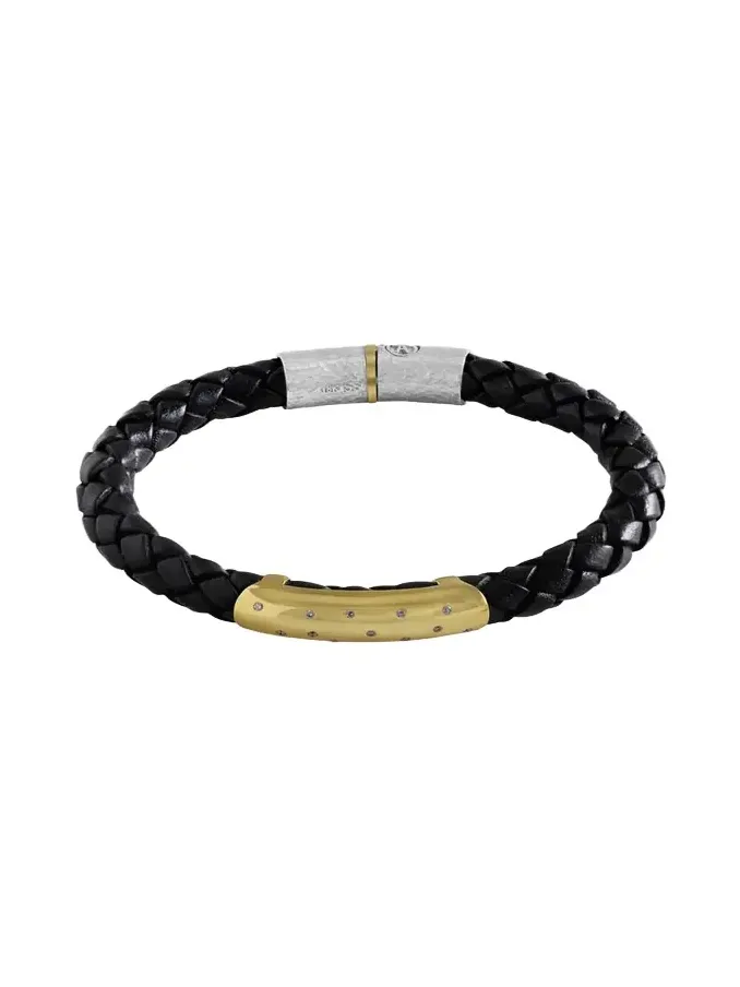 Men's Braided Leather Bracelet with Diamonds
