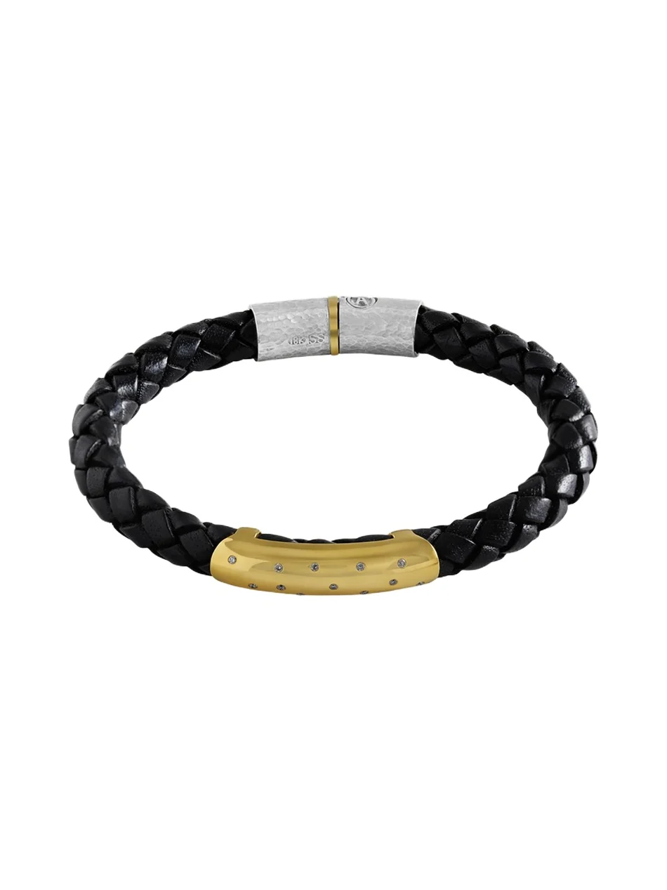 JORGE ADELER Men's Braided Leather Bracelet with Diamonds