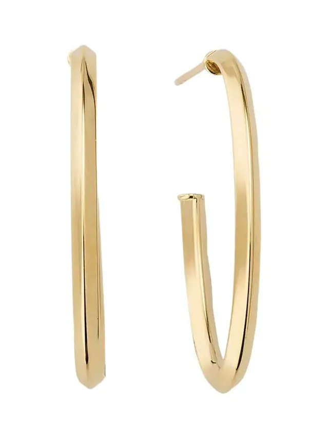 14K Yellow Gold Thin Oval Hoop Earrings
