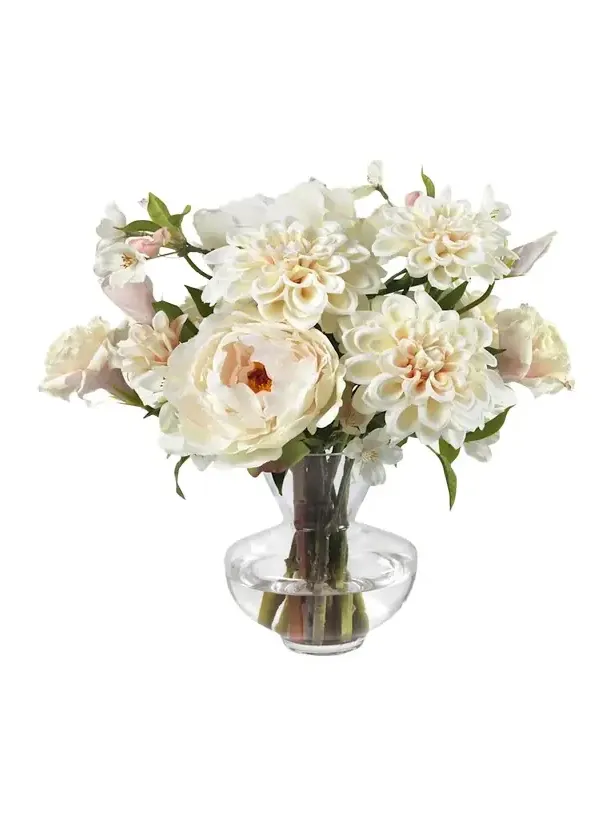 Diane James Blush Peonies, Lisianthus, and Dahlias in a Tapered Vase