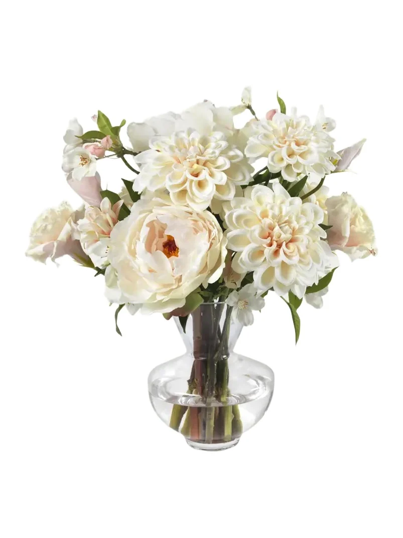 Diane James Blush Peonies, Lisianthus, and Dahlias in a Tapered Vase