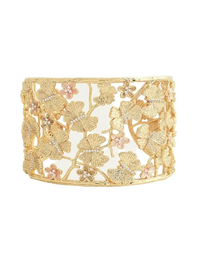 Cubic Zirconia Butterfly and Flower Cuff Bracelet