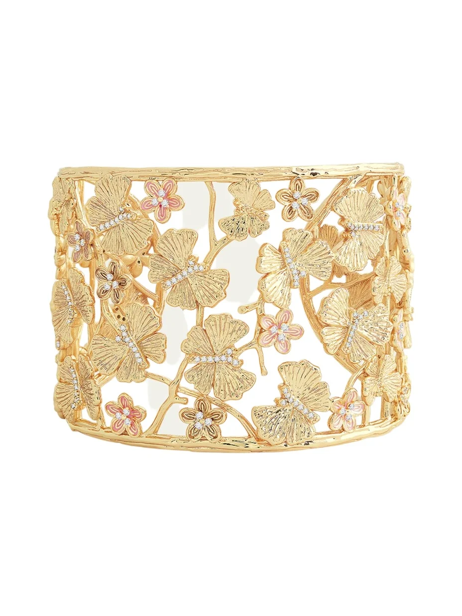 Cubic Zirconia Butterfly and Flower Cuff Bracelet