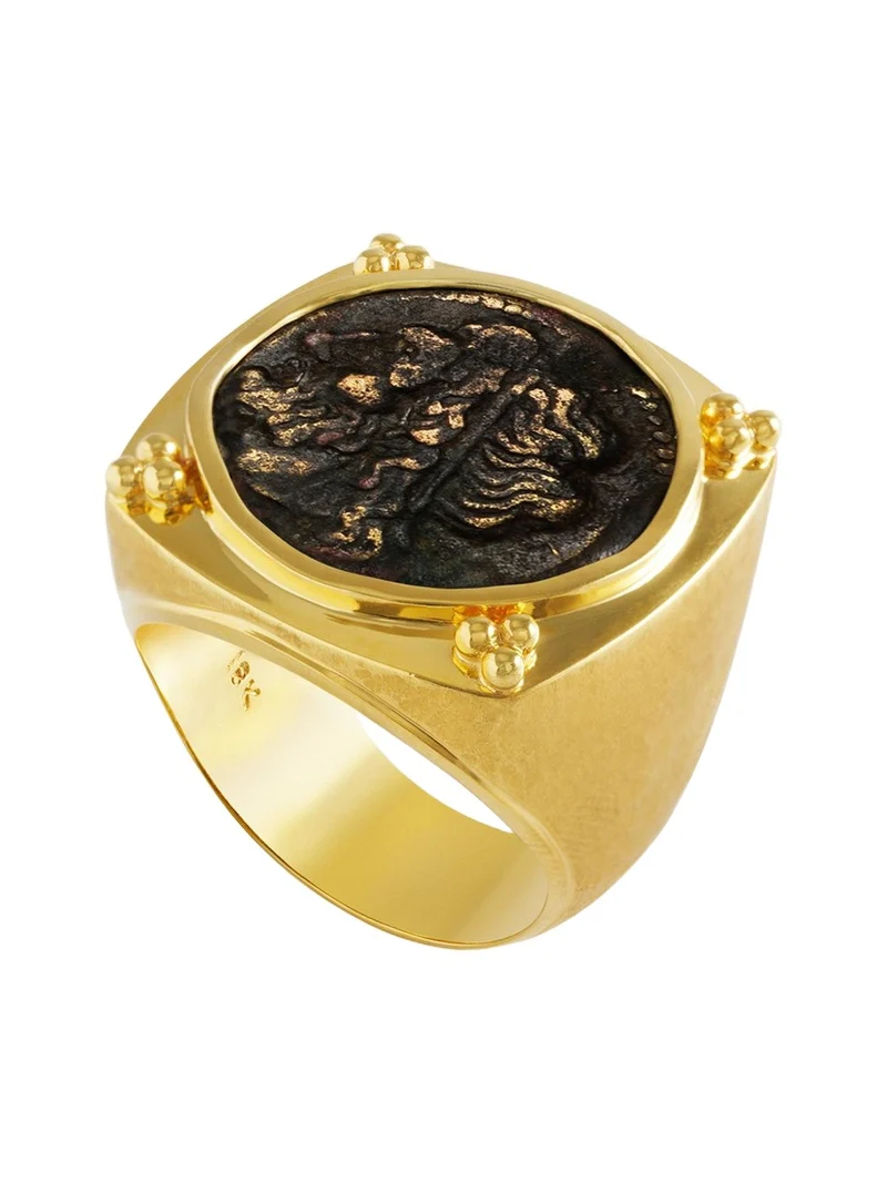 Men's 18K Yellow Gold Authentic Neptune Coin Ring