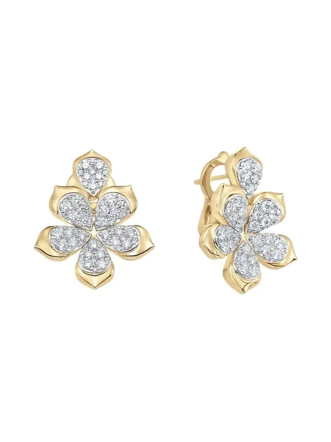 18K Two-Tone Gold Lierre Diamond Partial Pear Flower Stud Earrings 18K Two-Tone Gold Lierre Diamond Partial Pear Flower Stud Earrings