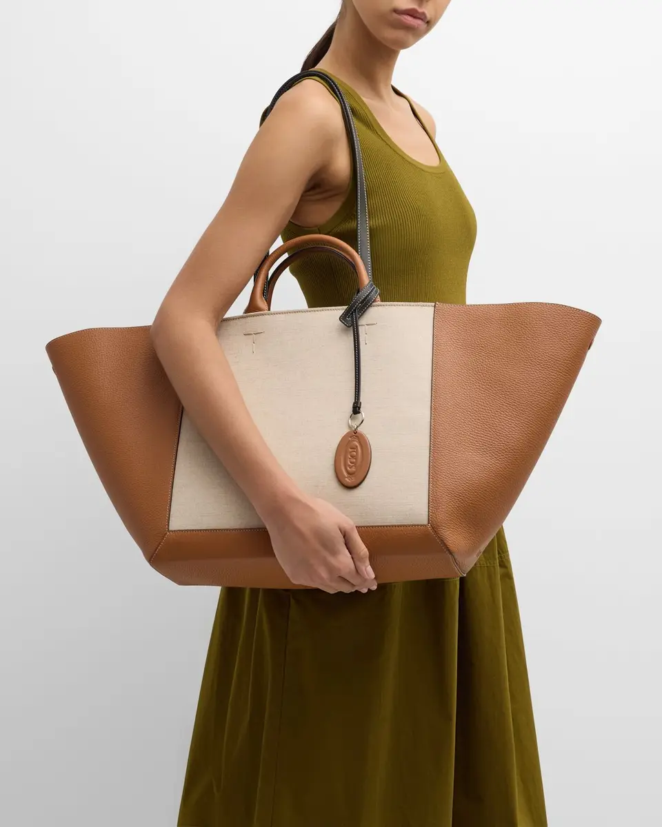 Tod's Large Double Up Leather and Canvas Shopping Bag | Image 1 Tod's Large Double Up Leather and Canvas Shopping Bag | Image 1