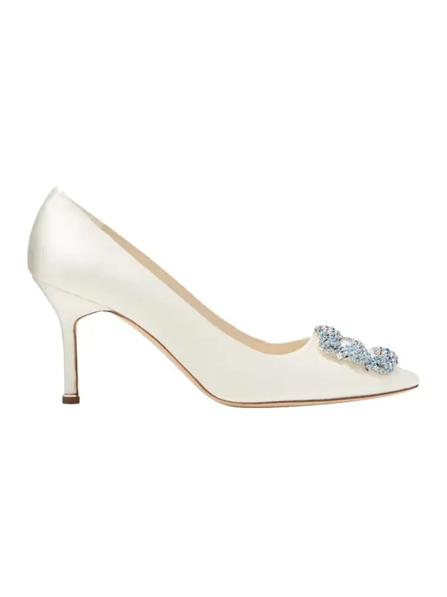 90mm Hangisi Satin Pumps with Crystal Buckle