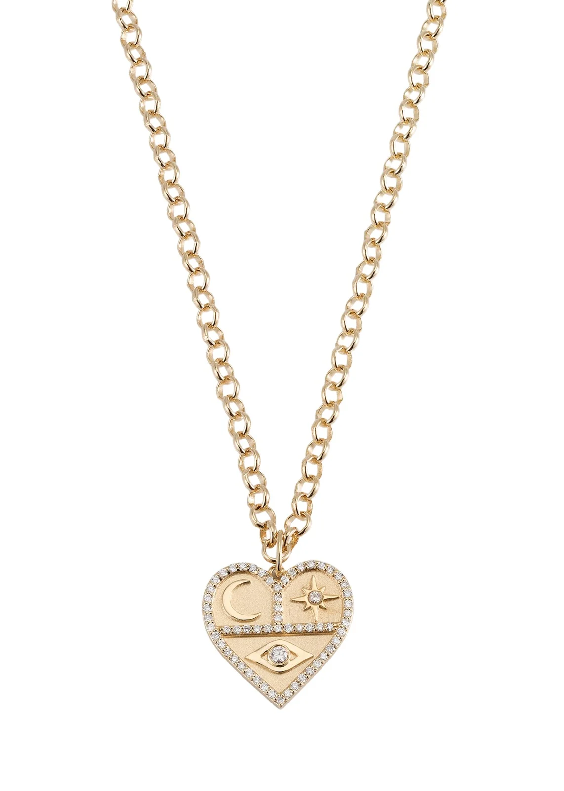 Heart Icon Charm Chain Necklace with Diamonds