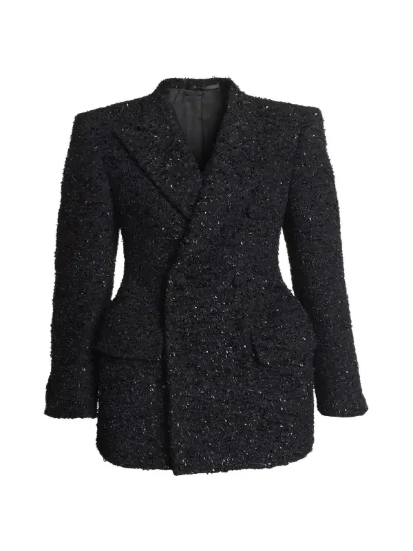 Boucle Double-Breast Hourglass Coat
