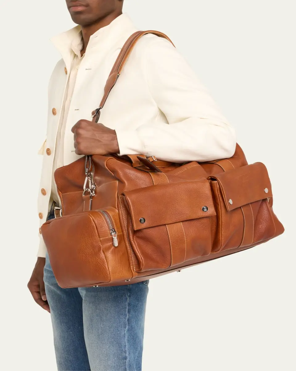 Brunello Cucinelli Men's Grained Calfskin Leisure Duffel Bag | Thumbnail 2 Brunello Cucinelli Men's Grained Calfskin Leisure Duffel Bag | Thumbnail 2