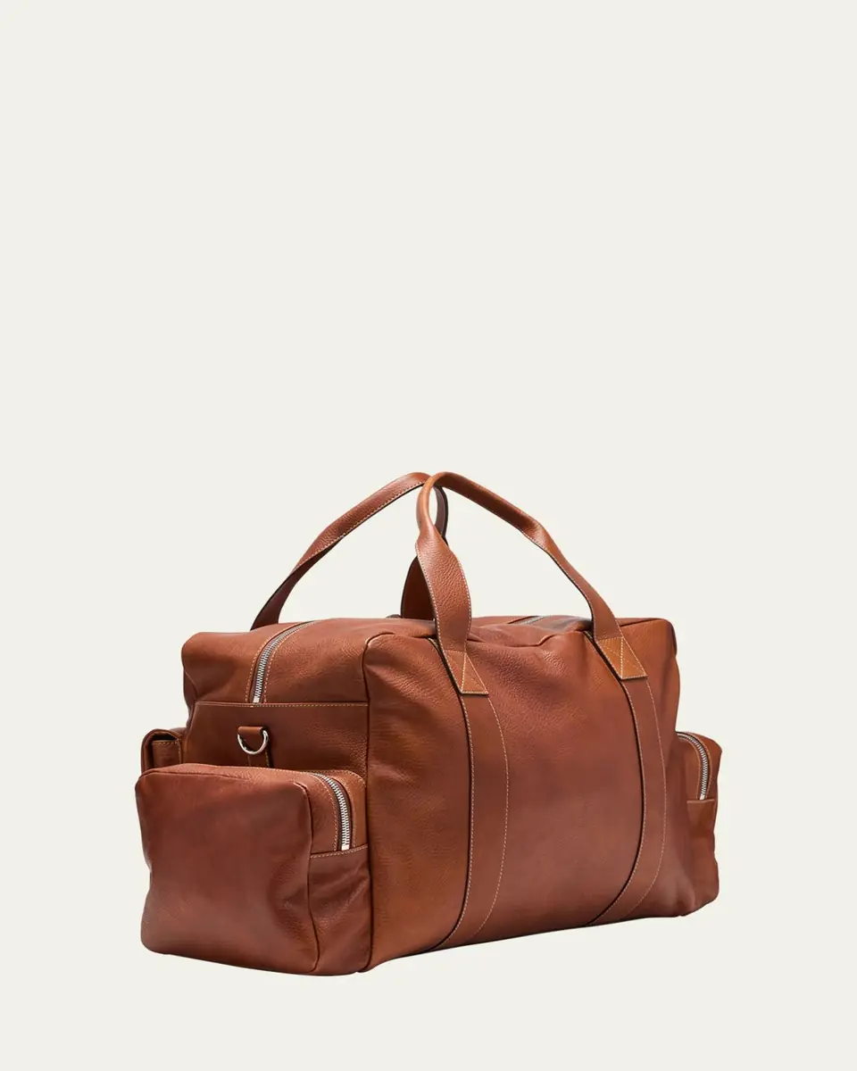 Brunello Cucinelli Men's Grained Calfskin Leisure Duffel Bag | Thumbnail 3 Brunello Cucinelli Men's Grained Calfskin Leisure Duffel Bag | Thumbnail 3