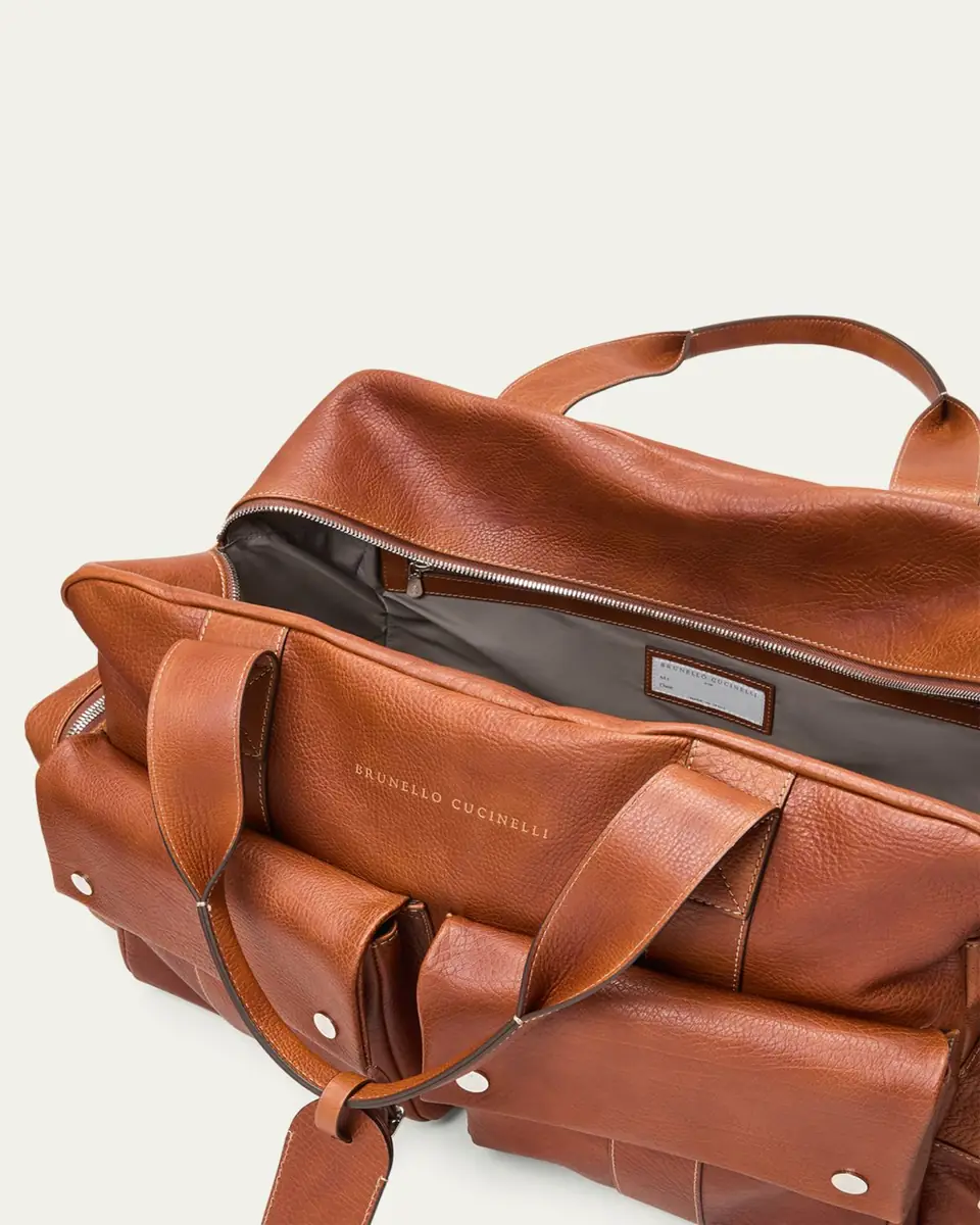 Brunello Cucinelli Men's Grained Calfskin Leisure Duffel Bag | Thumbnail 4 Brunello Cucinelli Men's Grained Calfskin Leisure Duffel Bag | Thumbnail 4